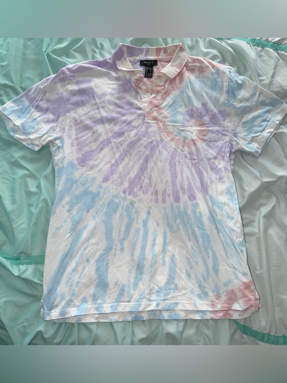 Forever 21 Pastel Tie-Dye Polo - Light Blue, Pink & Purple
